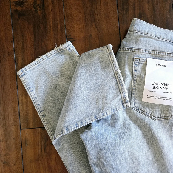 Frame Men's Denim L'Homme Skinny Fit Mid Rise Light Wash Distressed Jeans Sz 38 - Picture 15 of 16